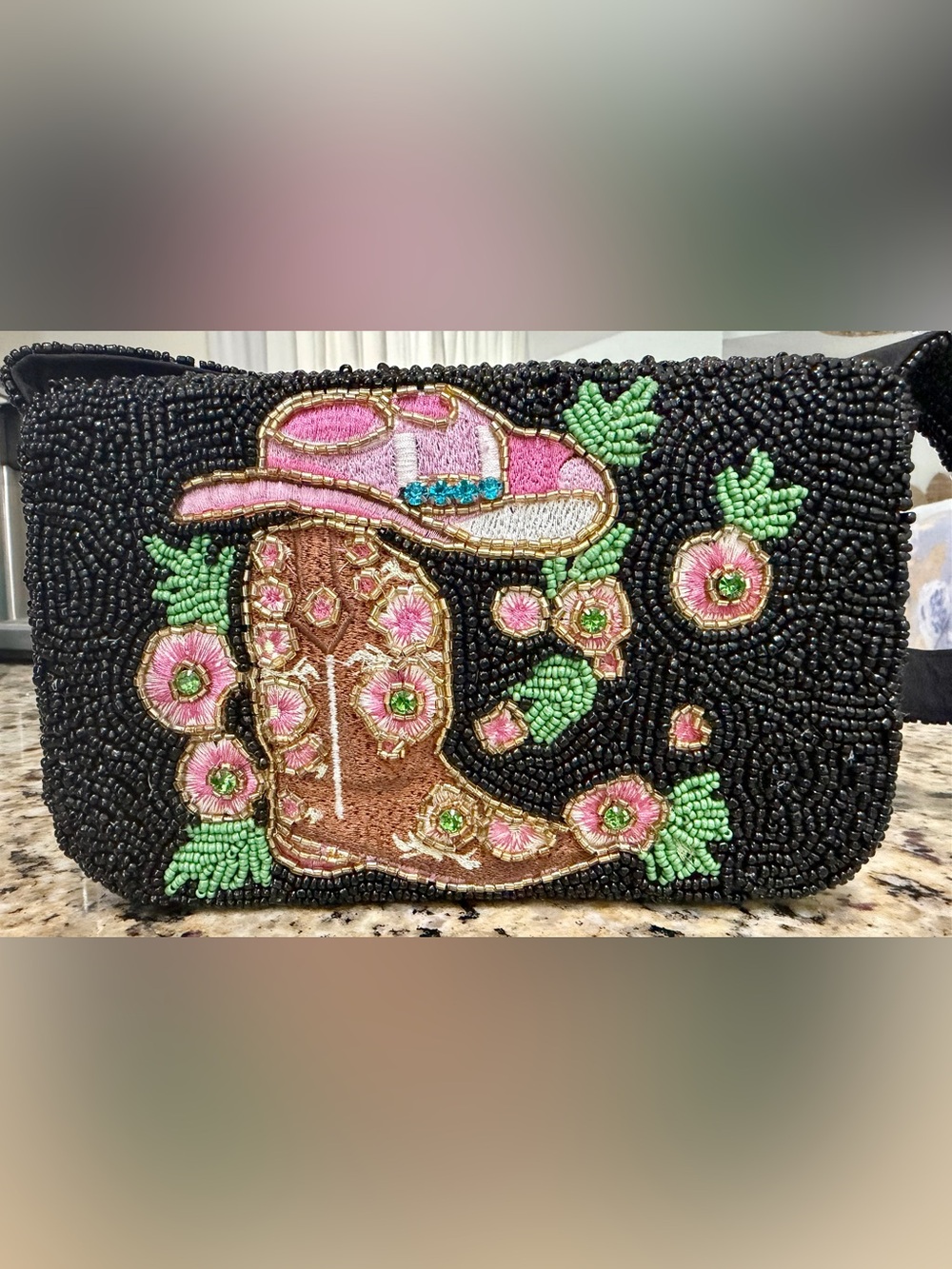 NWOT Studio 12 Beaded Floral Cowgirl Boots Shoulder Bag Cowboy Hat Purse Black